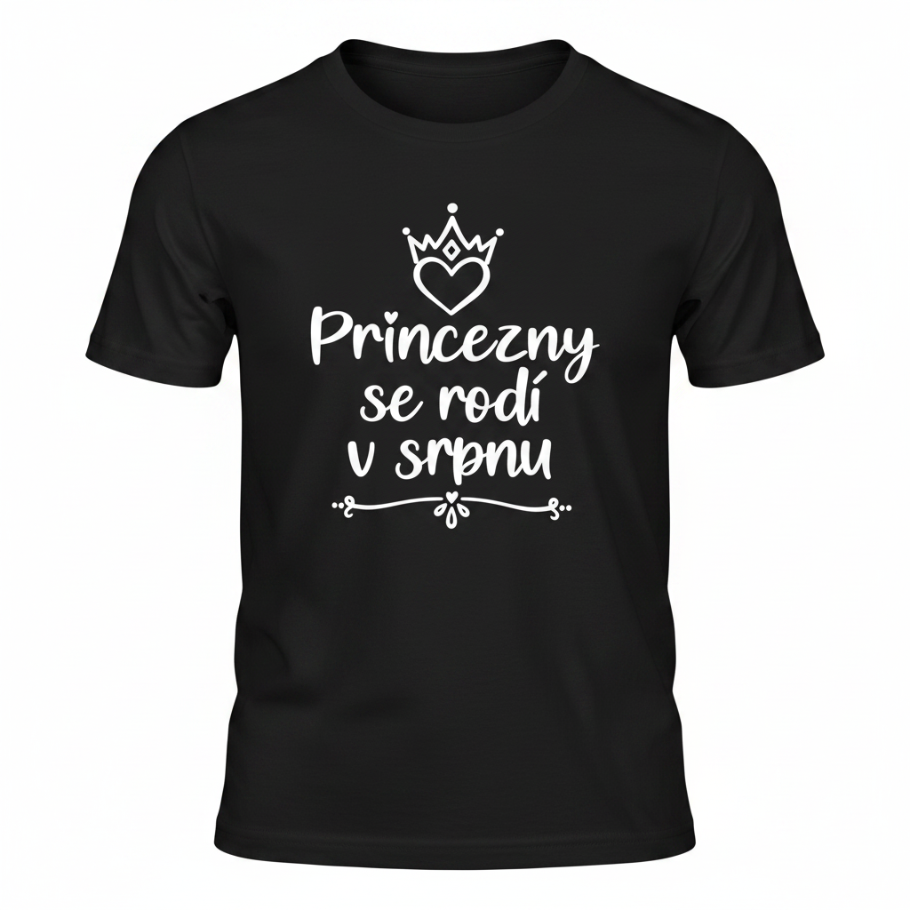 Černé tričko ghost mannequin – Princezny se rodí v srpnu